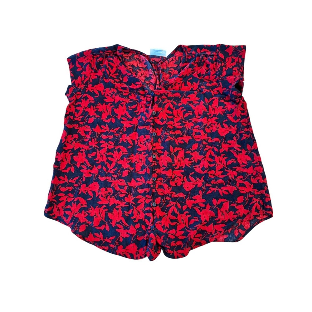 Liz Claiborne Womens Red & Blue Floral‎ Short Sleeve Shirt Size Med Button Down